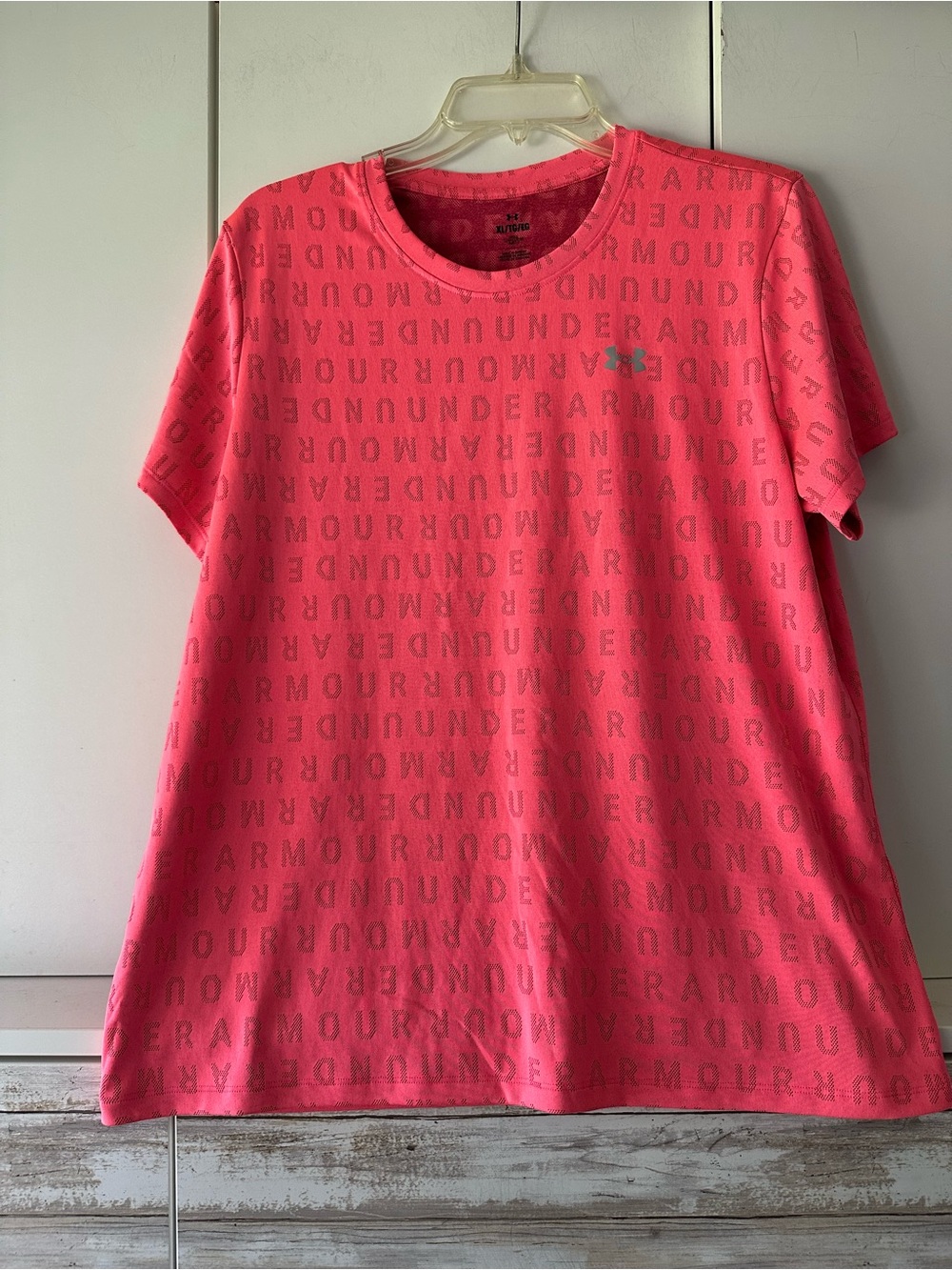 🩷 Under Armour Tech Twist Graphic Logo Tee Pink XL Loose Short Sleeve Shirt